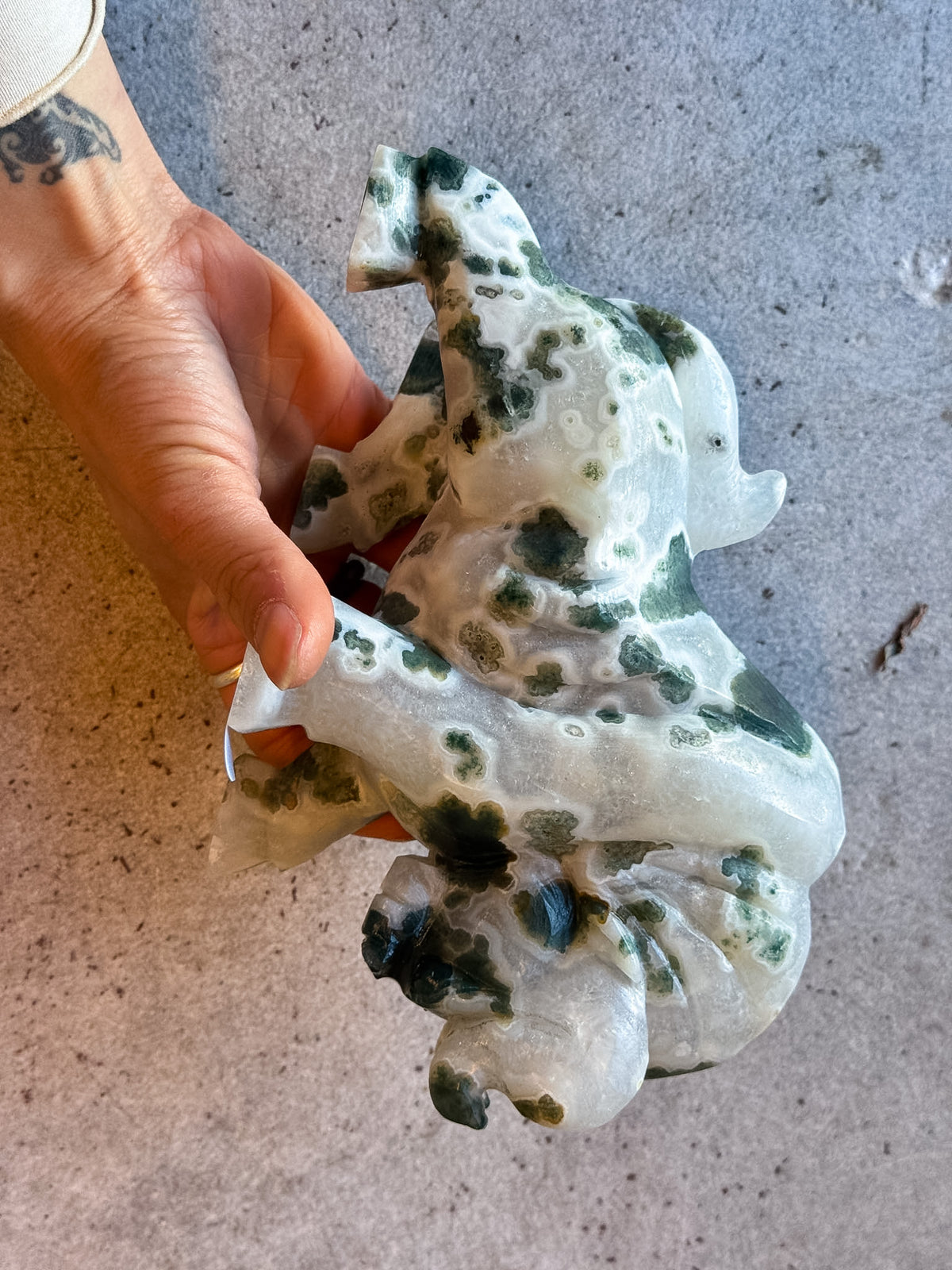 Moss Agate Bull Carving