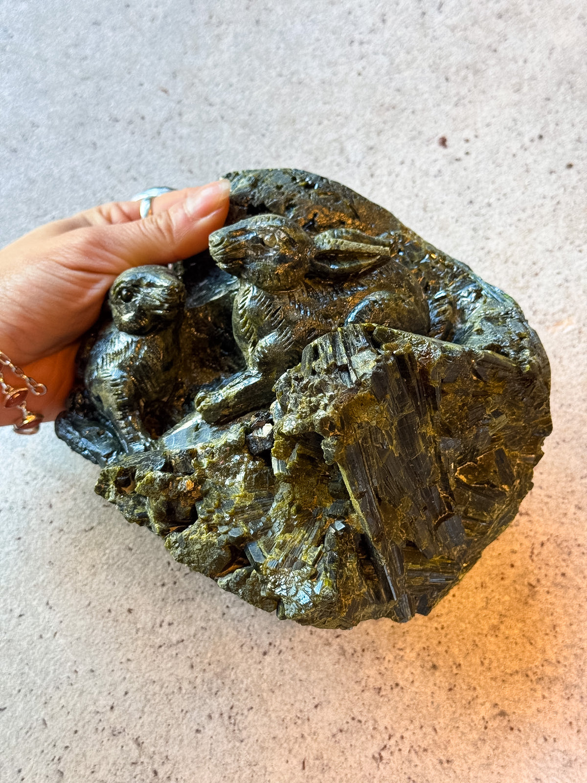 Epidote Rabbit Carving