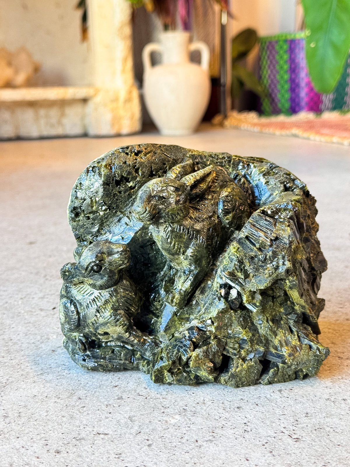 Epidote Rabbit Carving