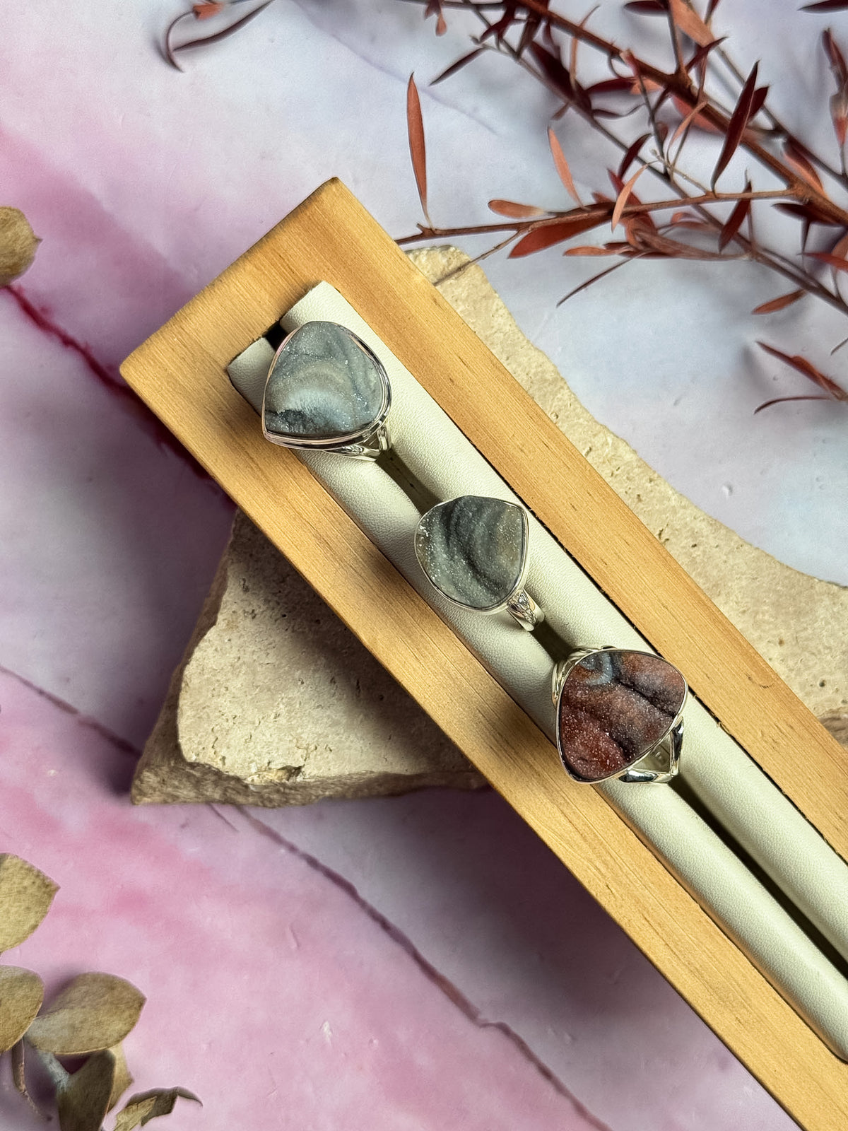Druzy Desert Agatę Rings