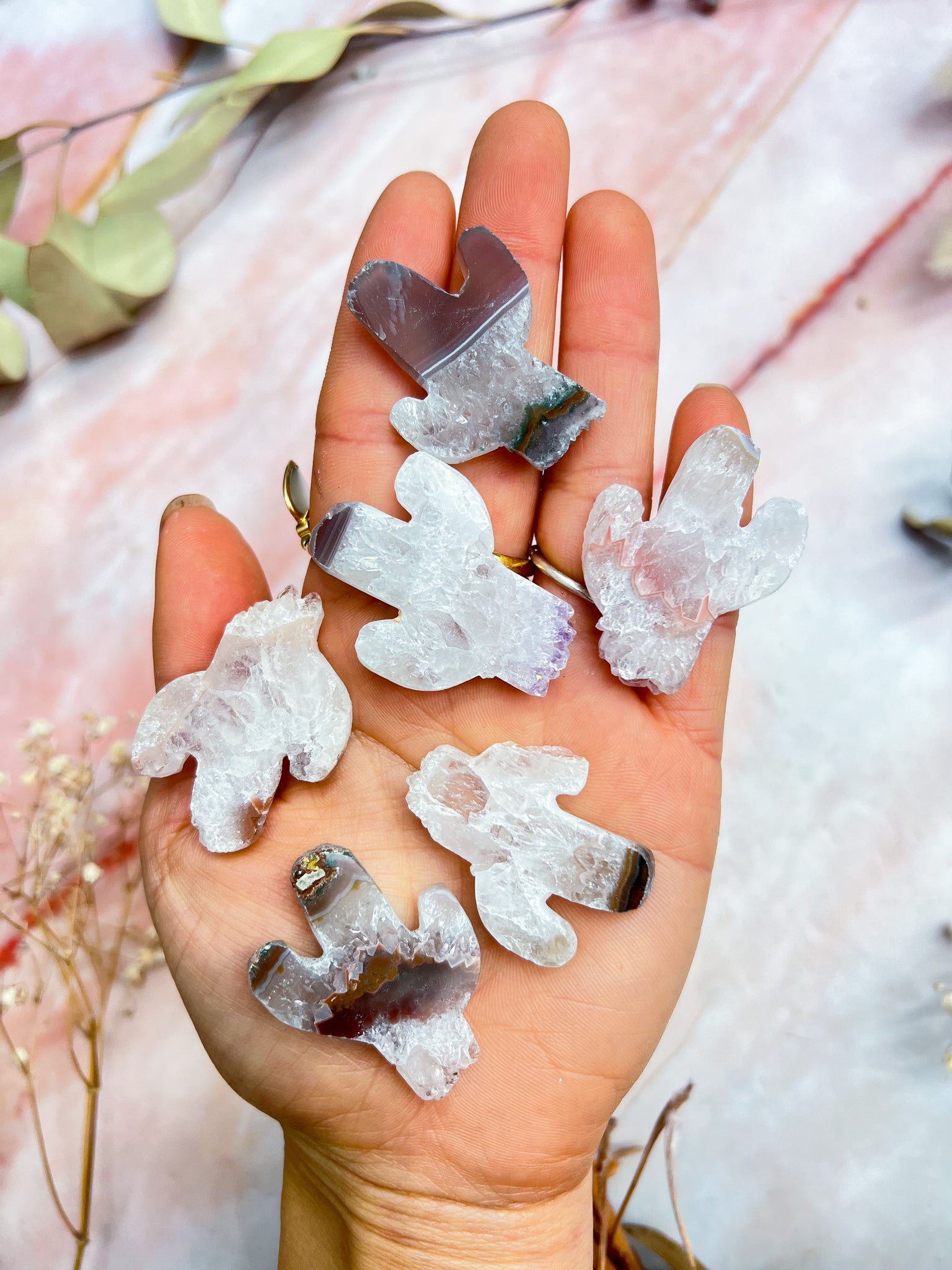 Amethyst and Agate Cactus Carvings