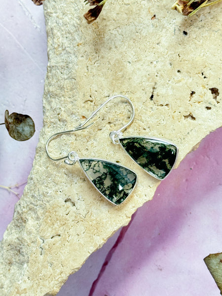 Moss Agate Hanging Earrings