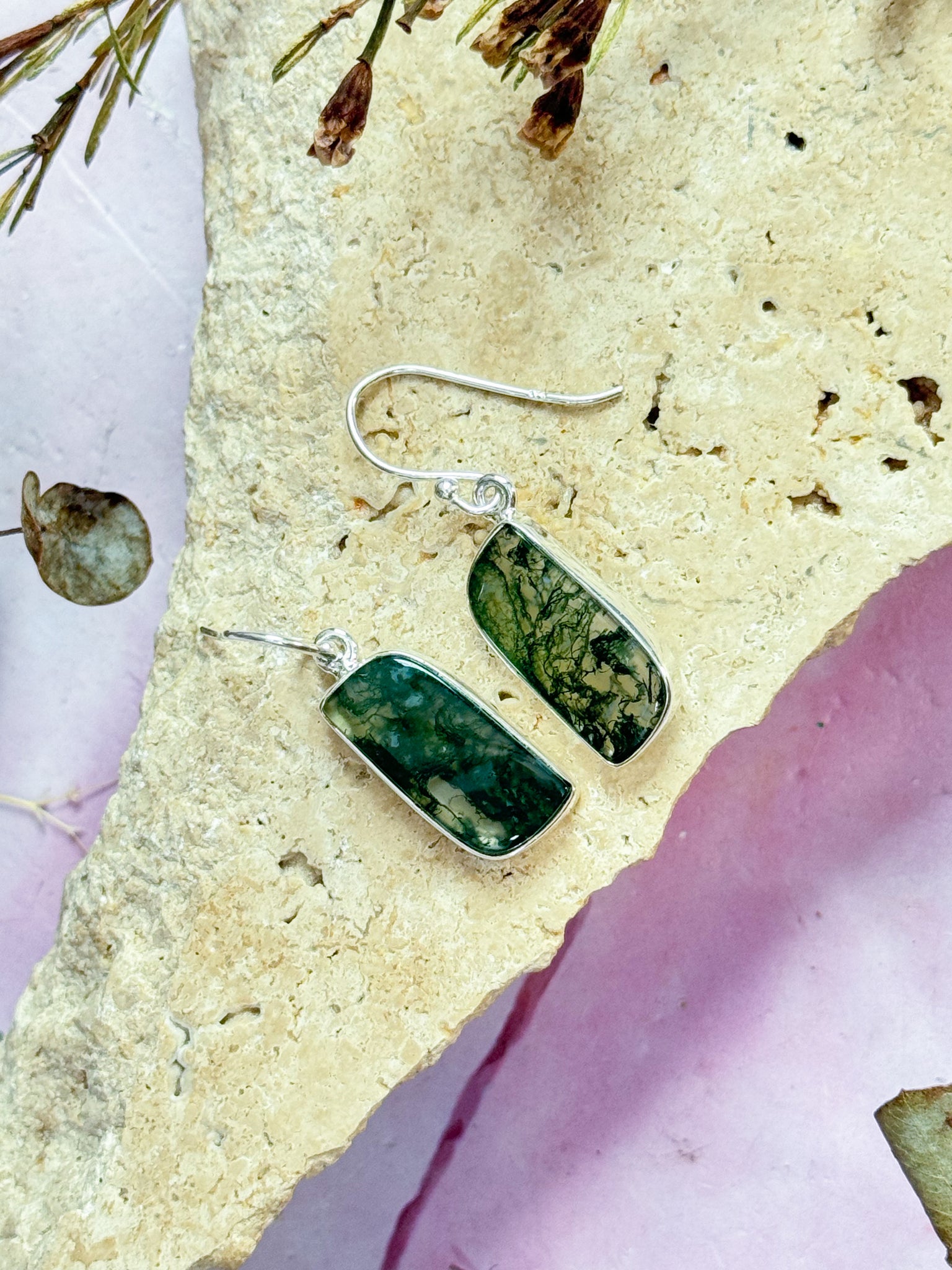 Moss Agate Hanging Earrings