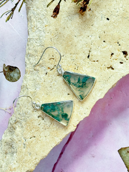 Moss Agate Hanging Earrings