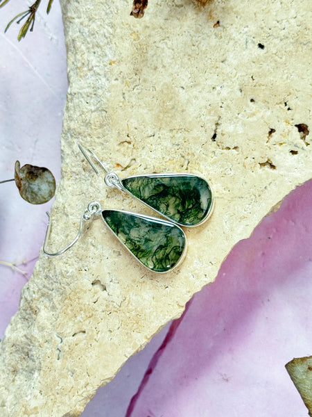 Moss Agate Hanging Earrings