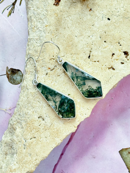 Moss Agate Hanging Earrings