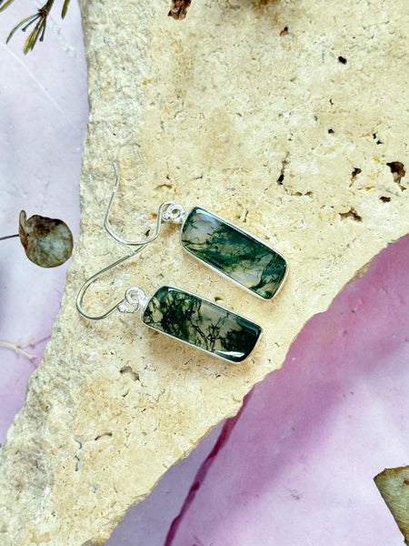 Moss Agate Hanging Earrings