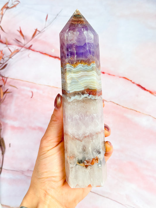 Amethyst and Crazy Lace Agate Tower