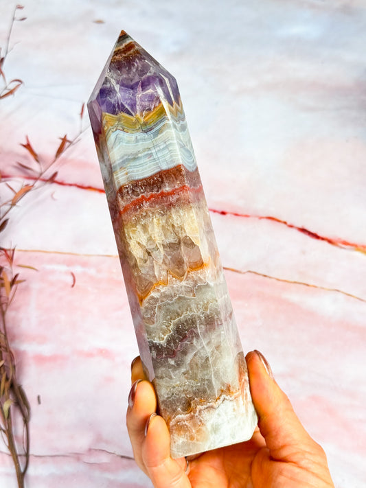 Amethyst and Crazy Lace Agate Tower