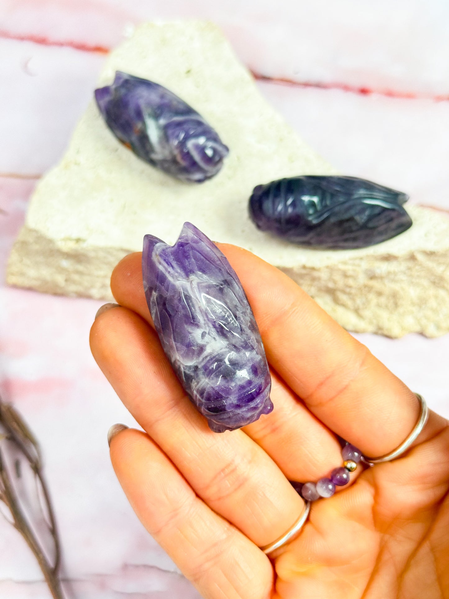 Amethyst Cicada Carvings