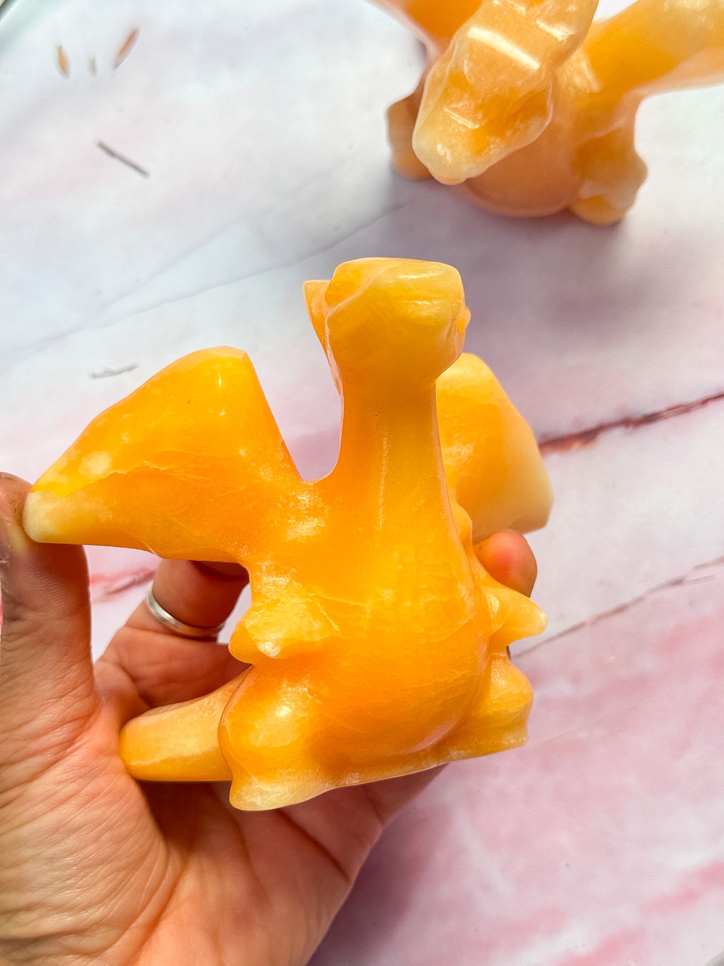 Yellow Calcite Charizard Carvings