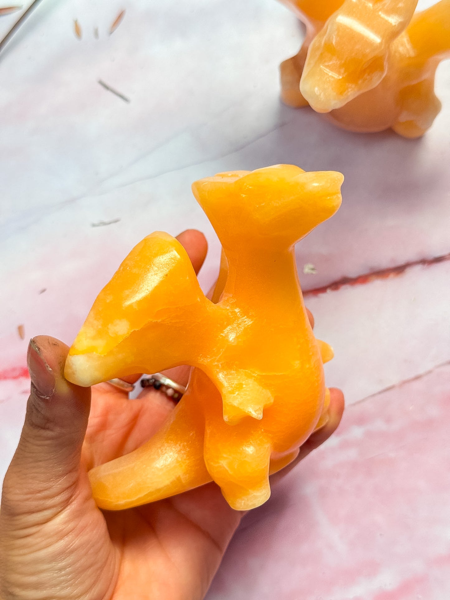 Yellow Calcite Charizard Carvings