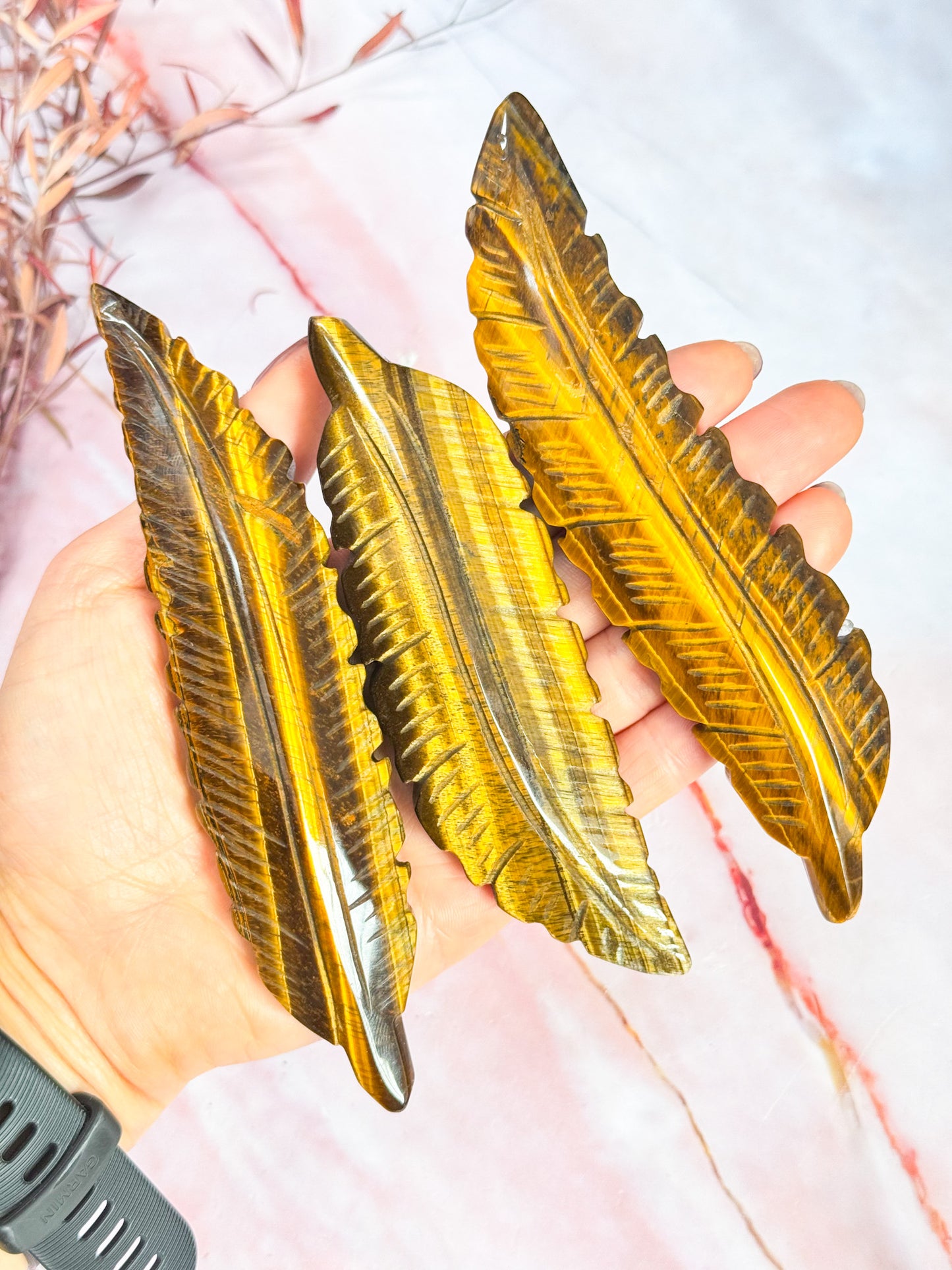 Tiger Eye Feather Carvings