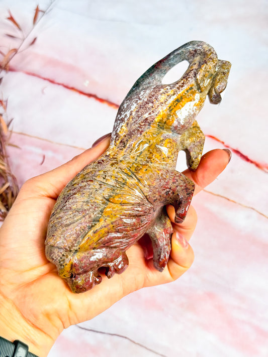 Ocean Jasper Lion Carving