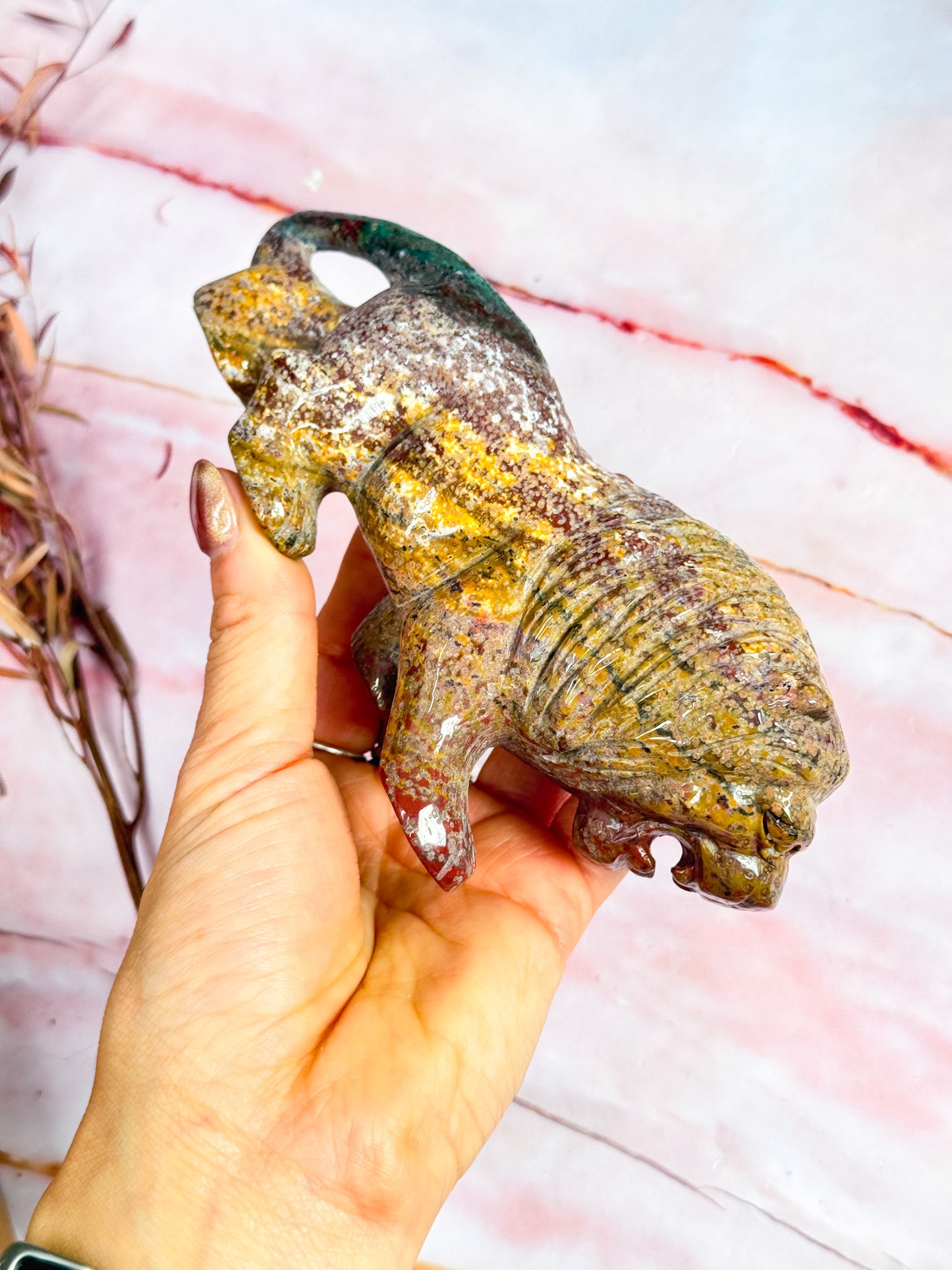 Ocean Jasper Lion Carving