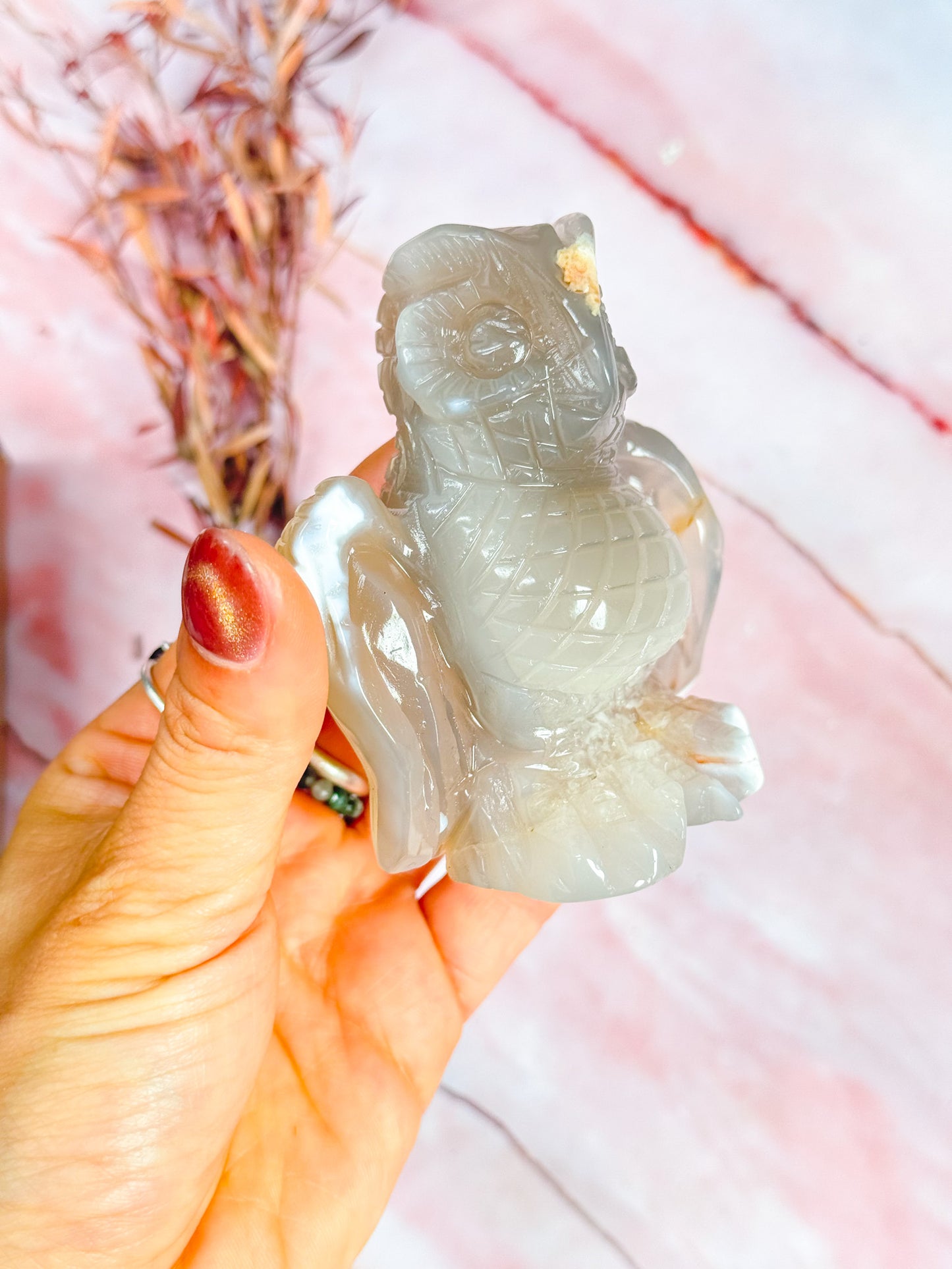 Orca Agate Owl Carving