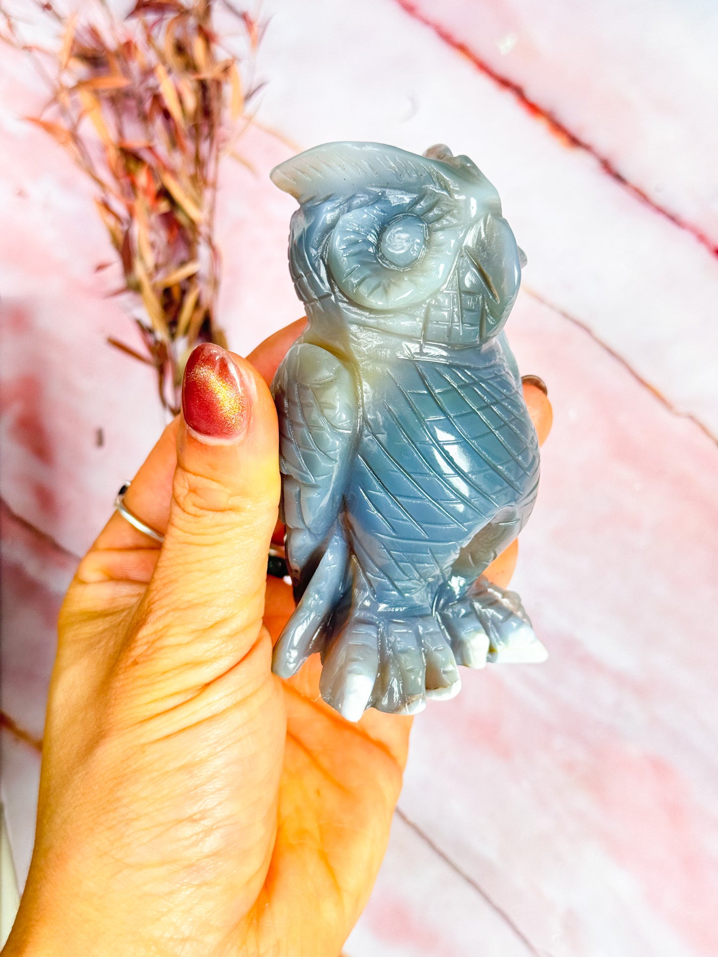 Orca Agate Owl Carving