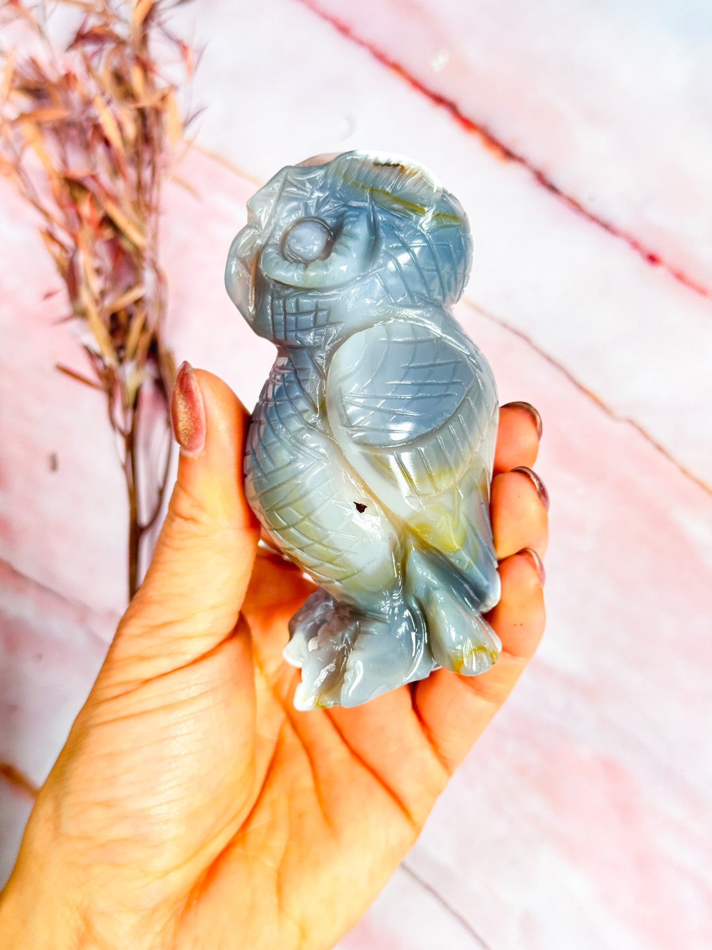 Orca Agate Owl Carving