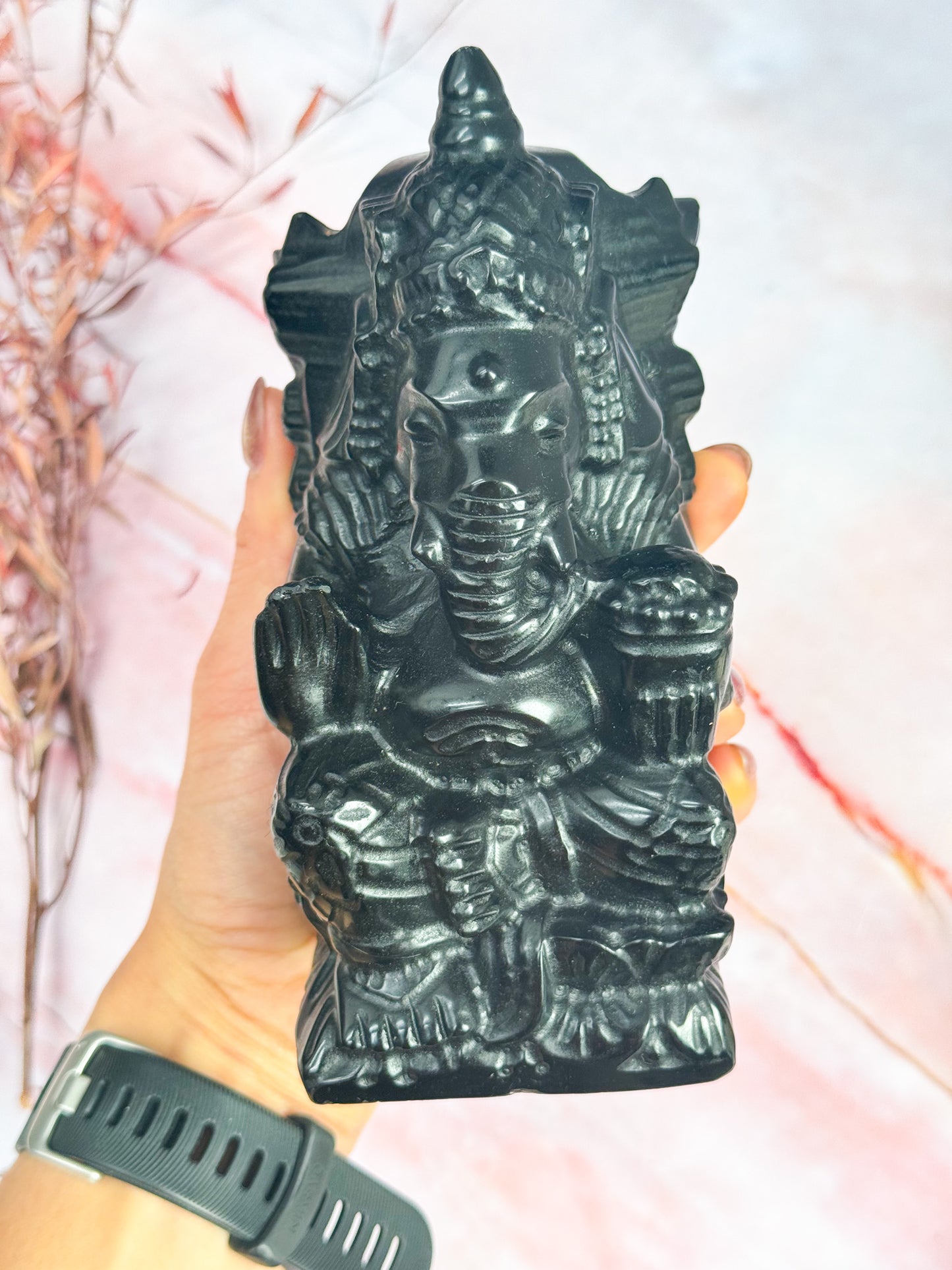 Obsidian Ganesha Carving