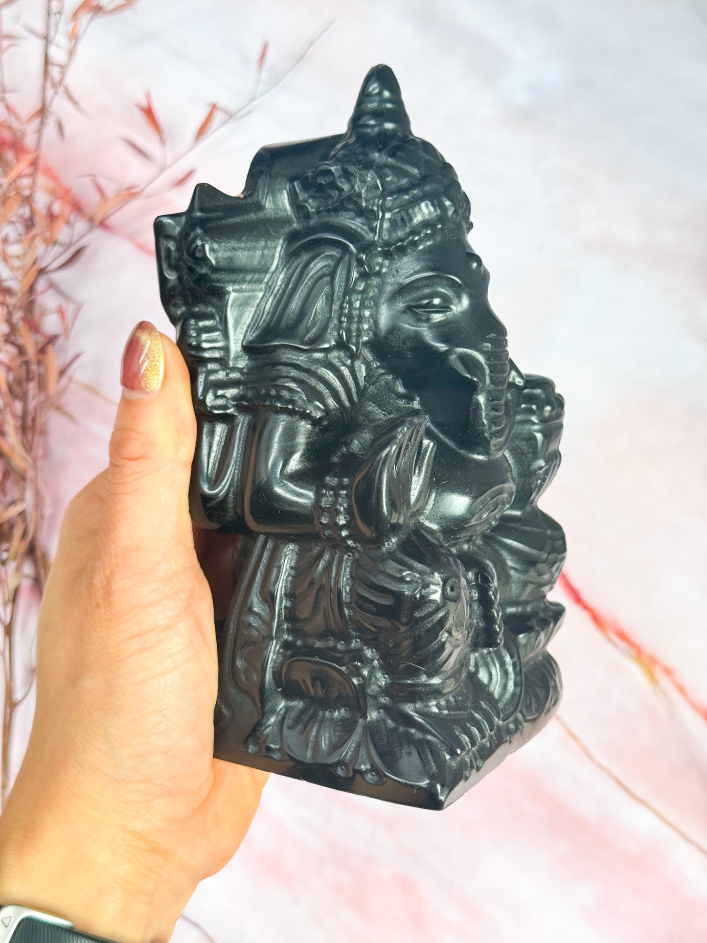 Obsidian Ganesha Carving