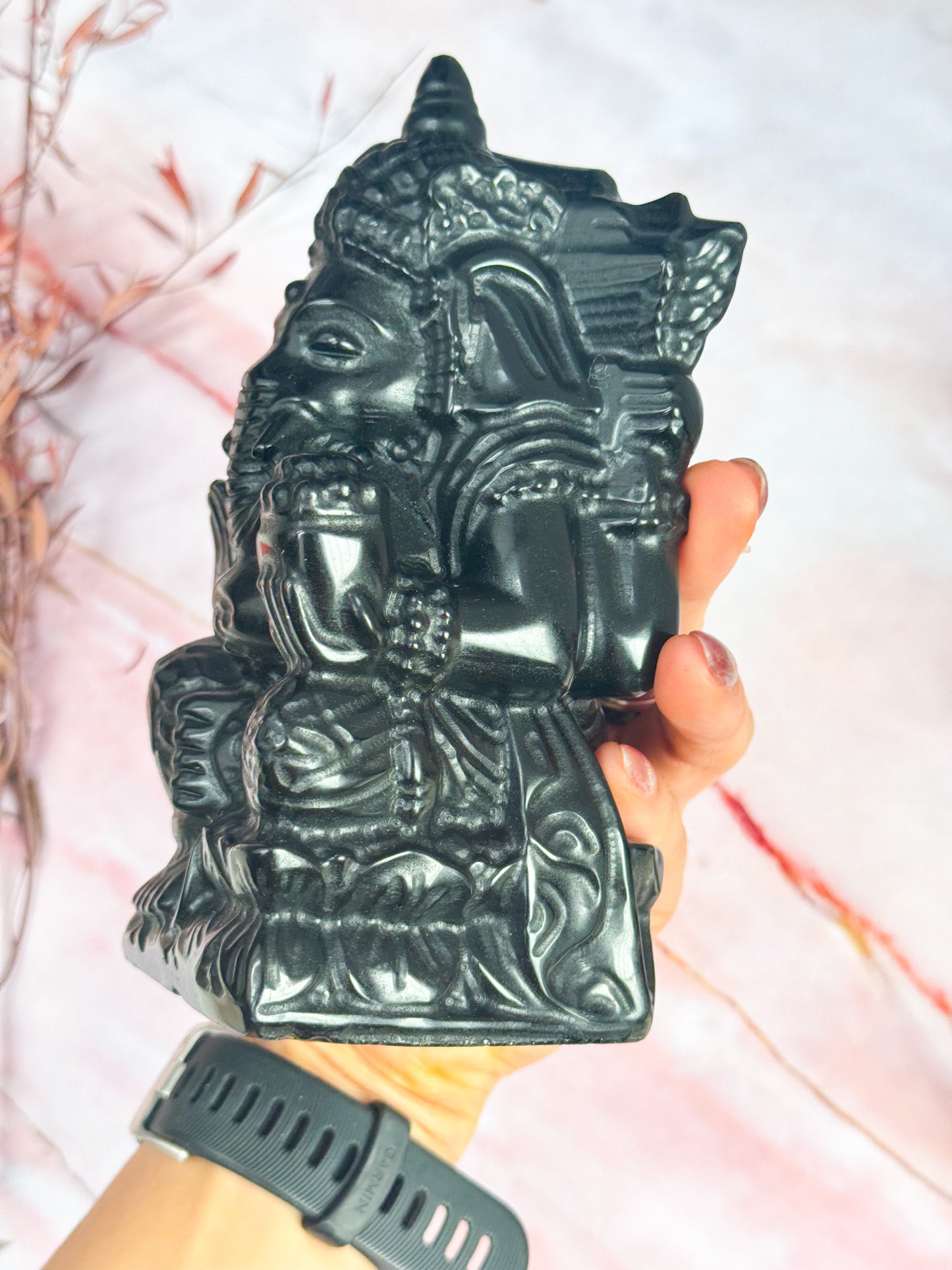 Obsidian Ganesha Carving
