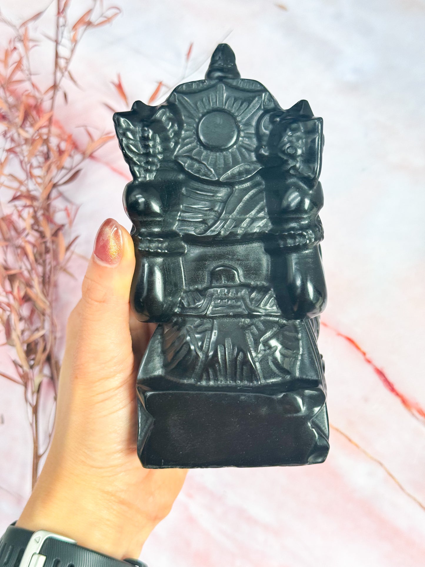 Obsidian Ganesha Carving