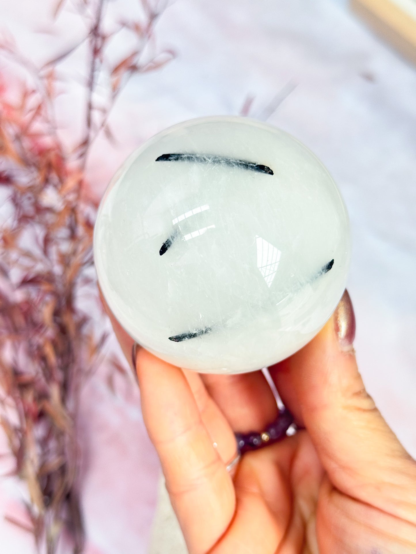 Tourmilated Quartz Sphere