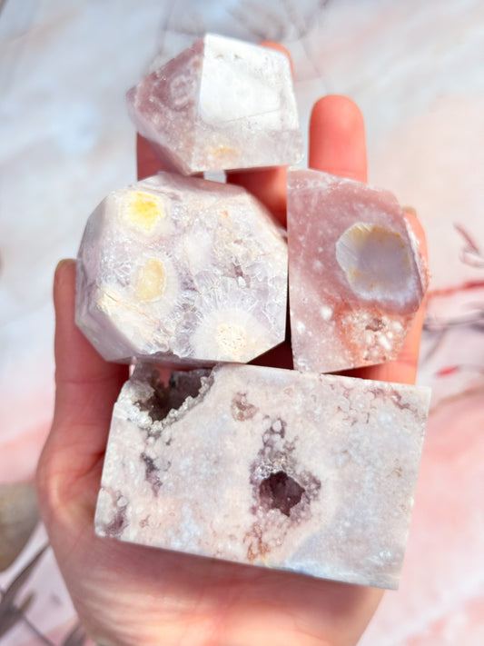 Pink Amethyst and Flower Agate Freeforms