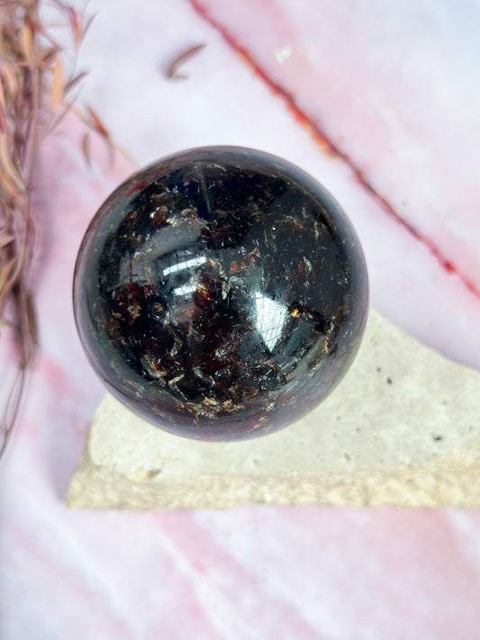 Garnet with Tourmaline and Mica Sphere