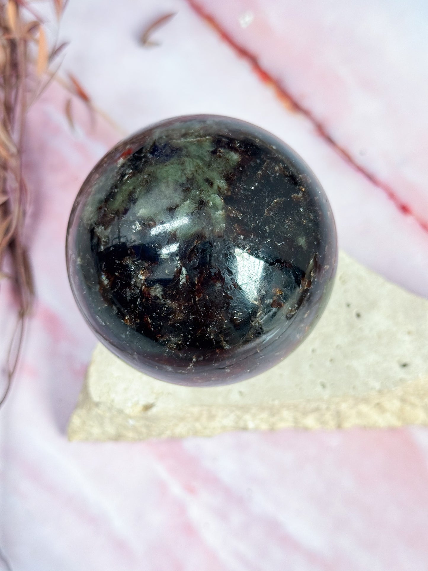 Garnet with Tourmaline and Mica Sphere