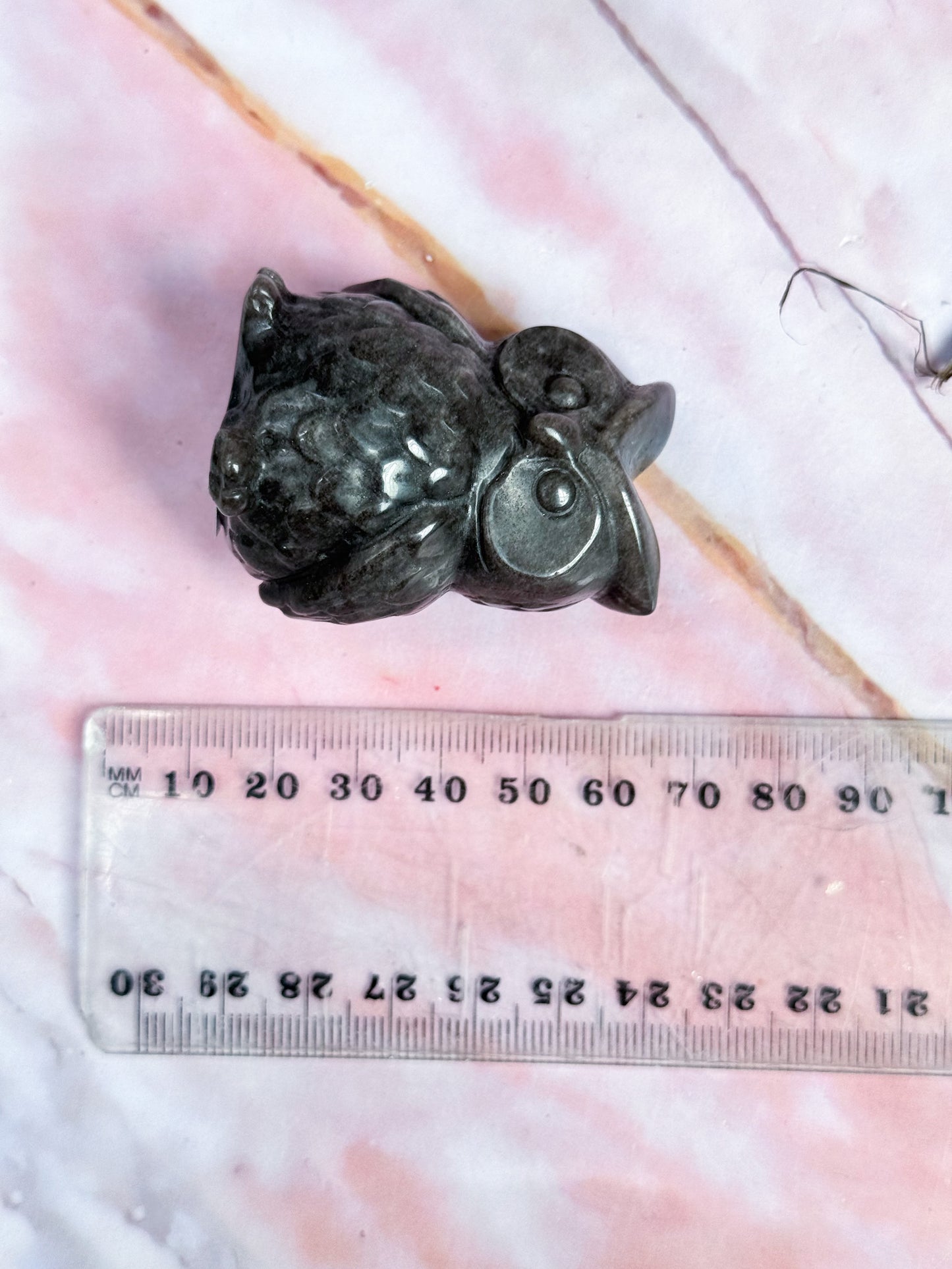 Silver Sheen Obsidian Owl Carving