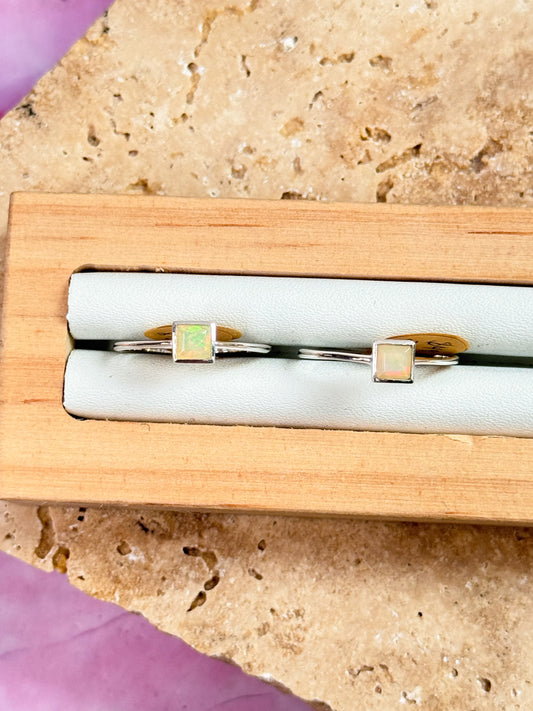 Faceted Ethiopian Opal Square Rings