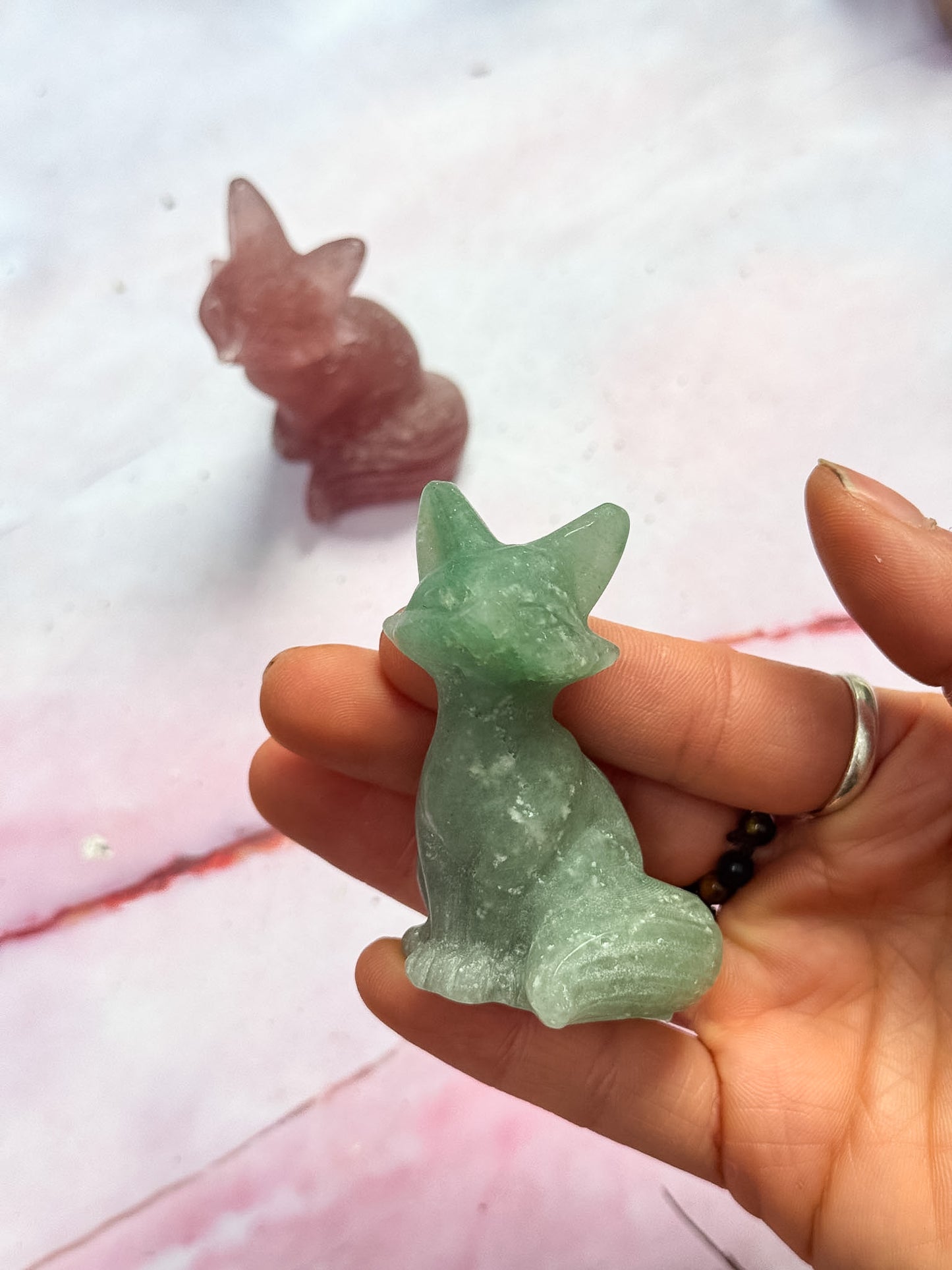 Strawberry Quartz Fox Carvings