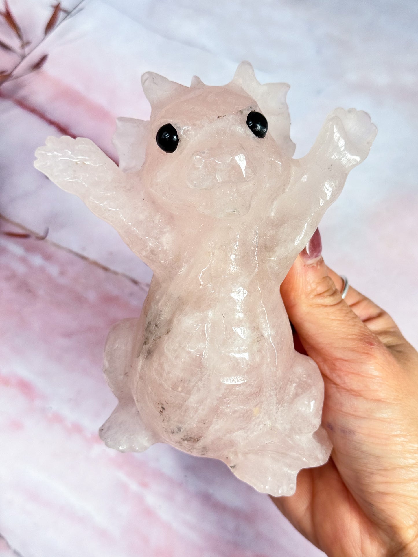 Rose Quartz Dragon Carving