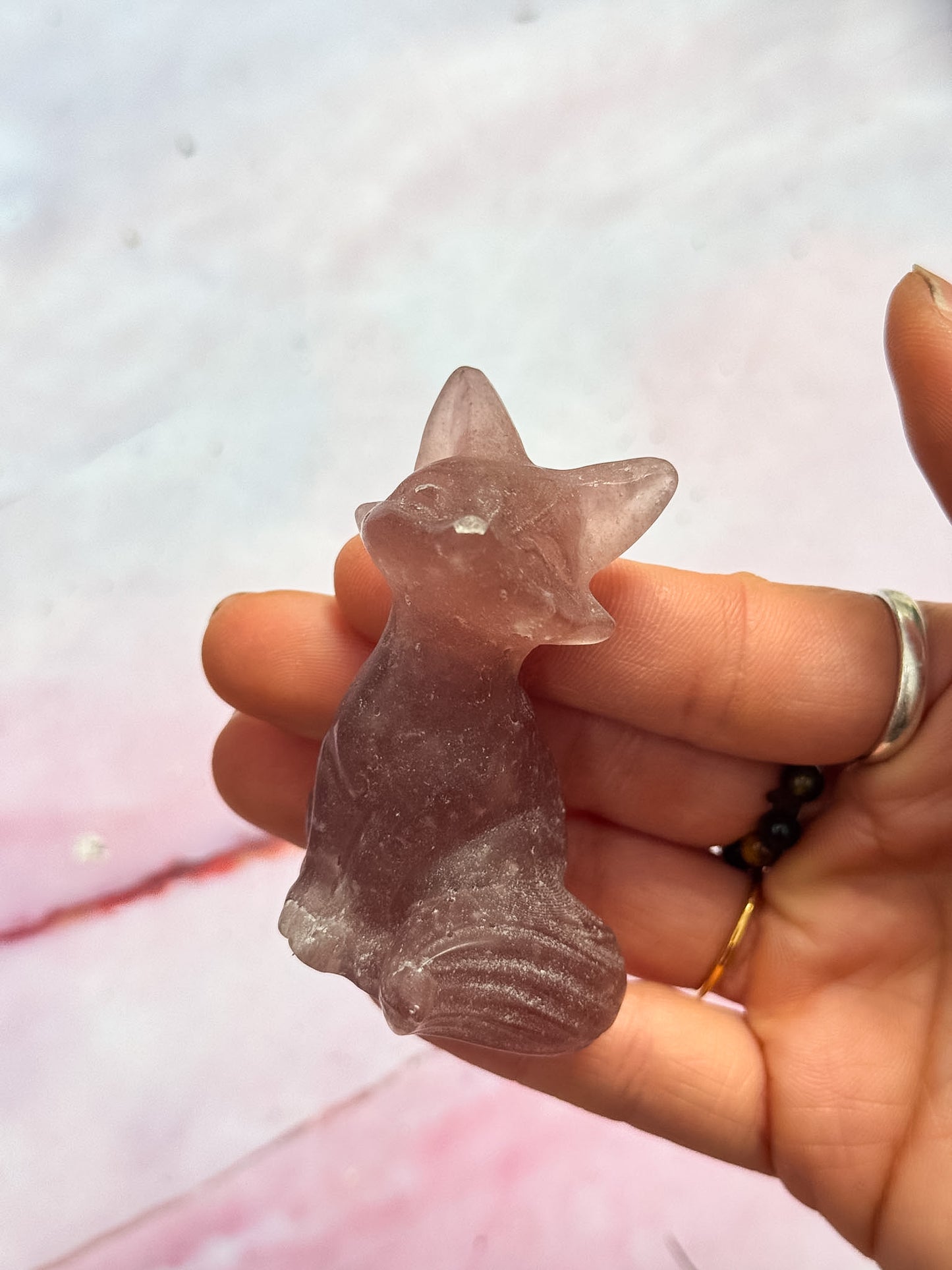 Strawberry Quartz Fox Carvings