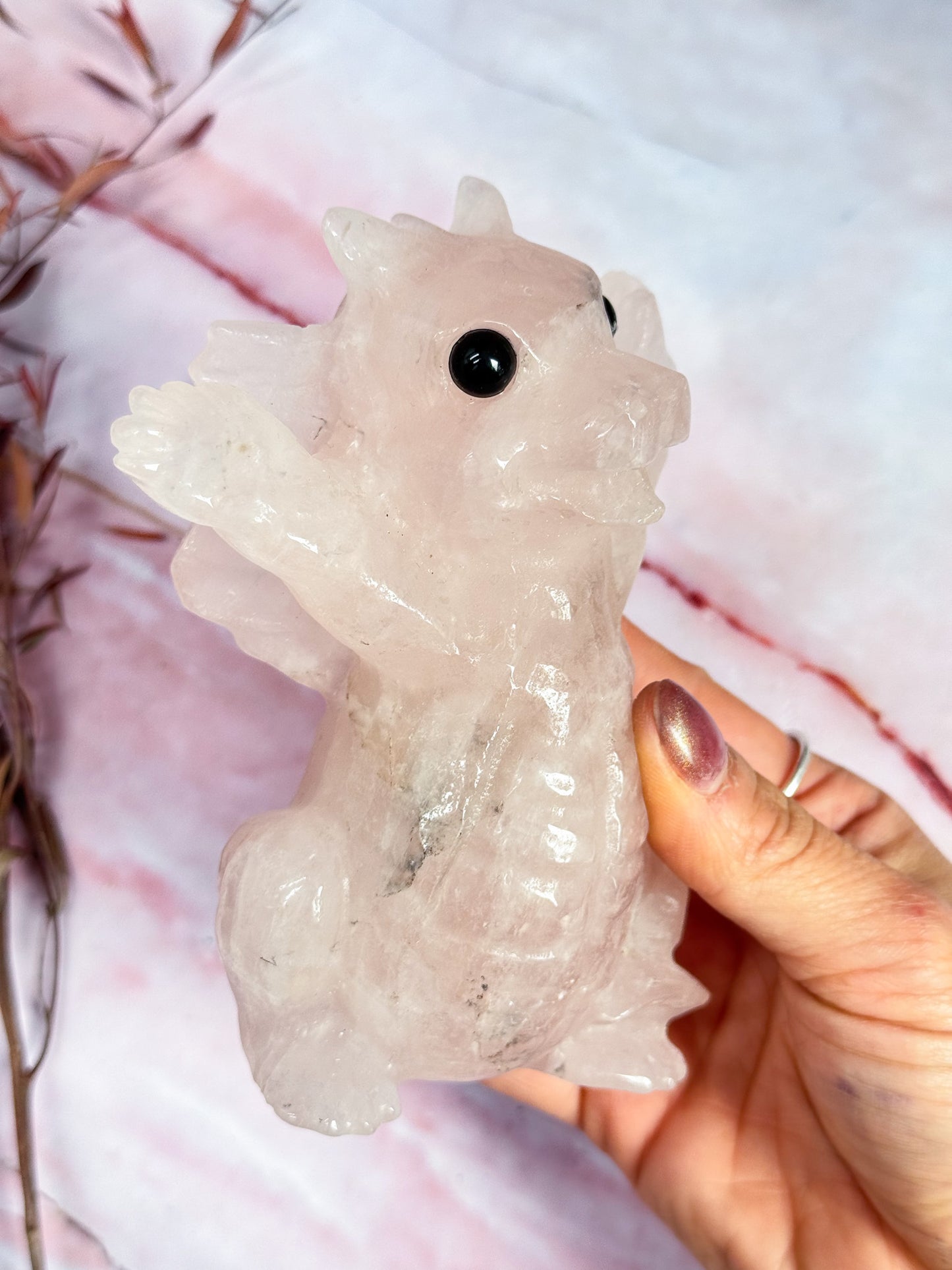 Rose Quartz Dragon Carving