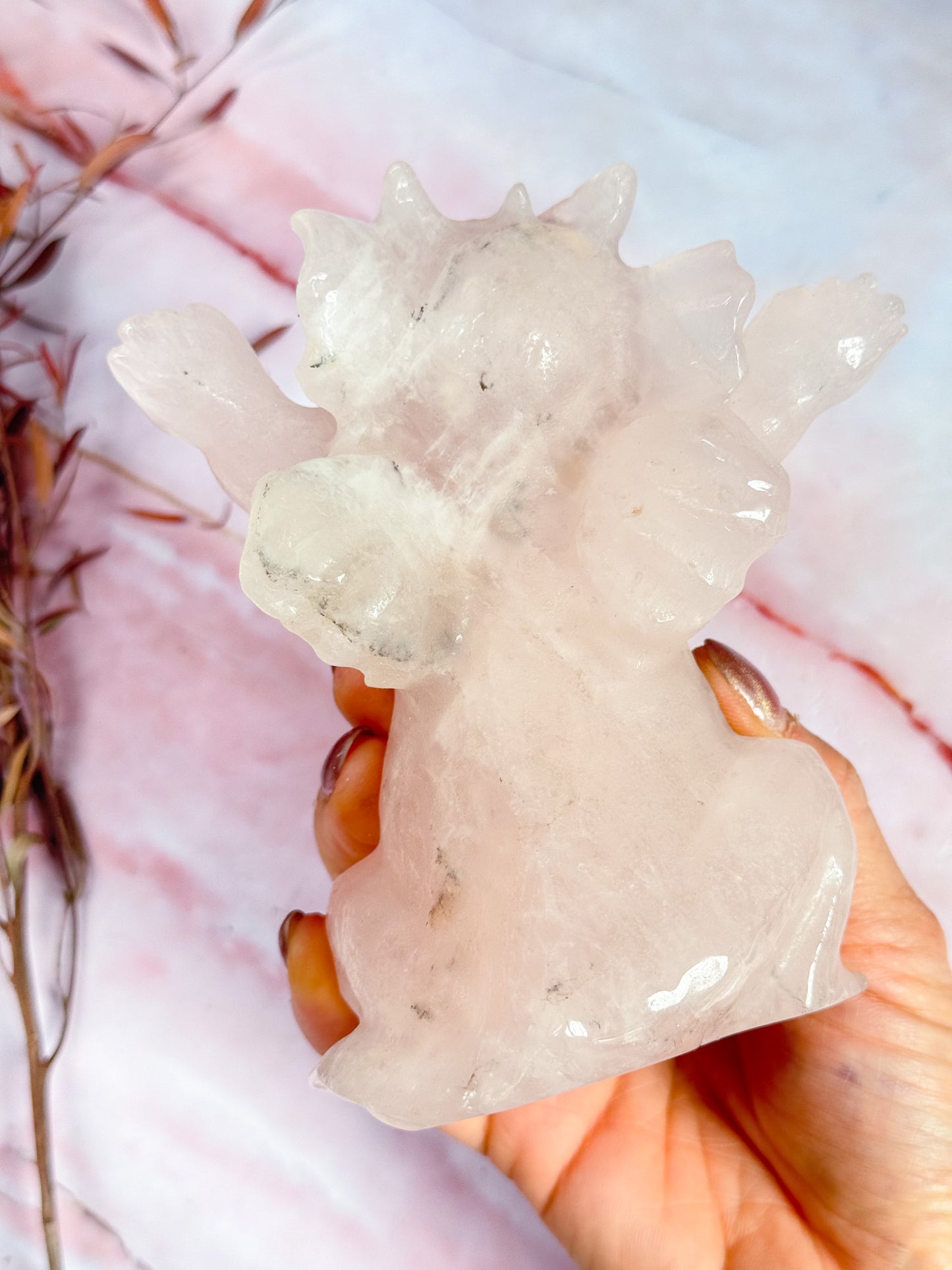Rose Quartz Dragon Carving