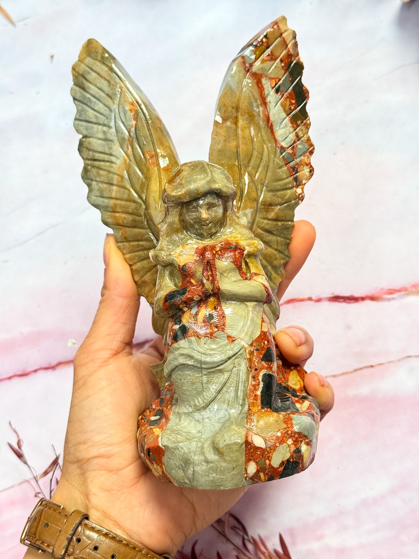 Brecciated Jasper Angel Carving