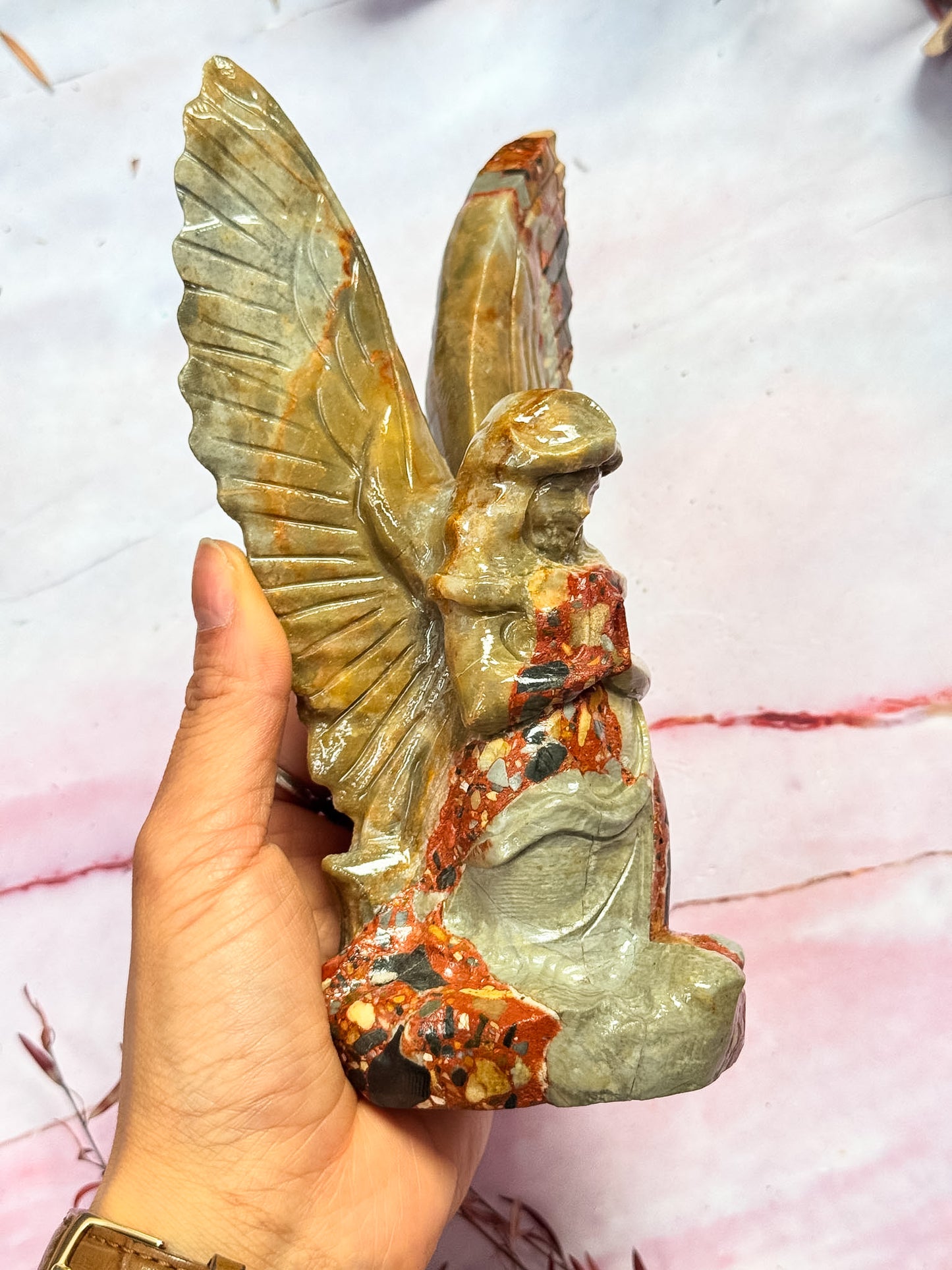 Brecciated Jasper Angel Carving