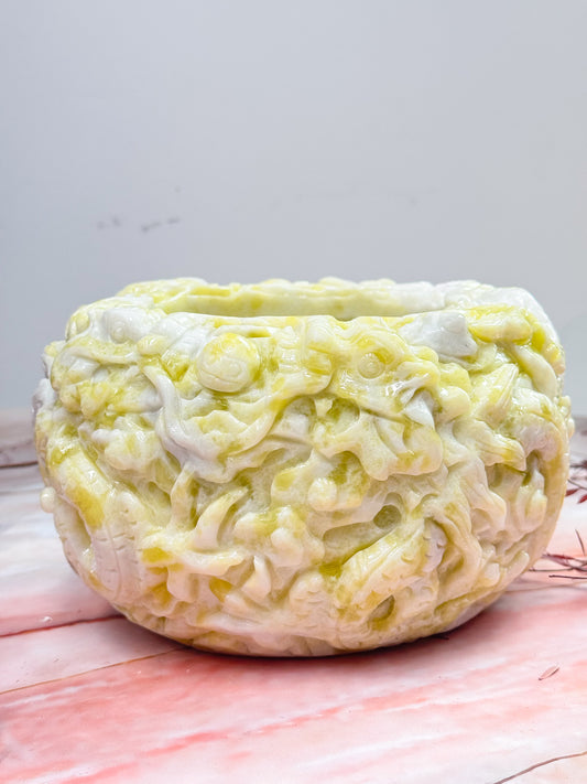 Serpentine in White Jade Dragon Bowl