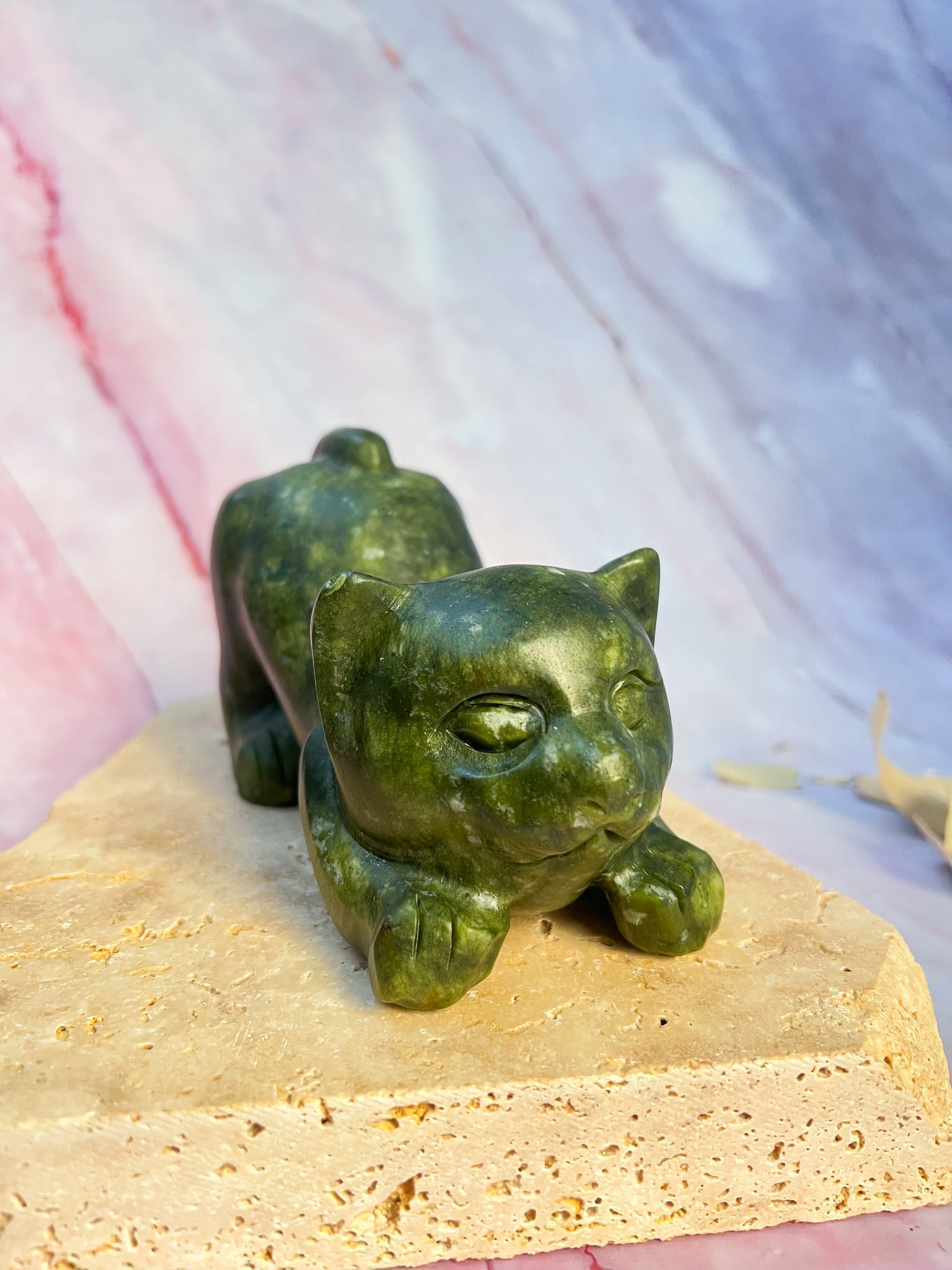 Serpentine Cat Carving