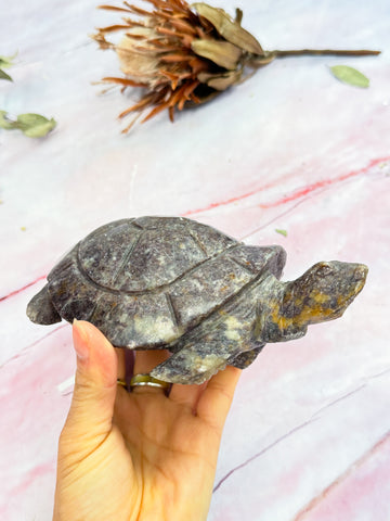 Lepidolite Turtle Carving