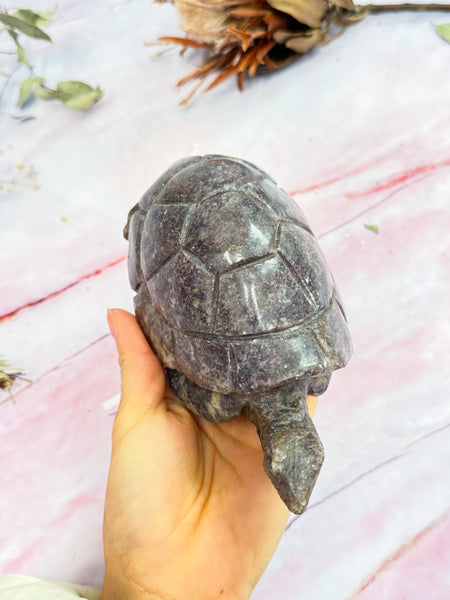 Lepidolite Turtle Carving