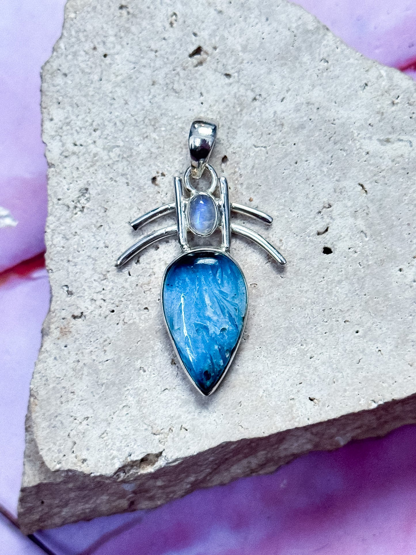Blue Ice Glacerite & Moonstone Pendant