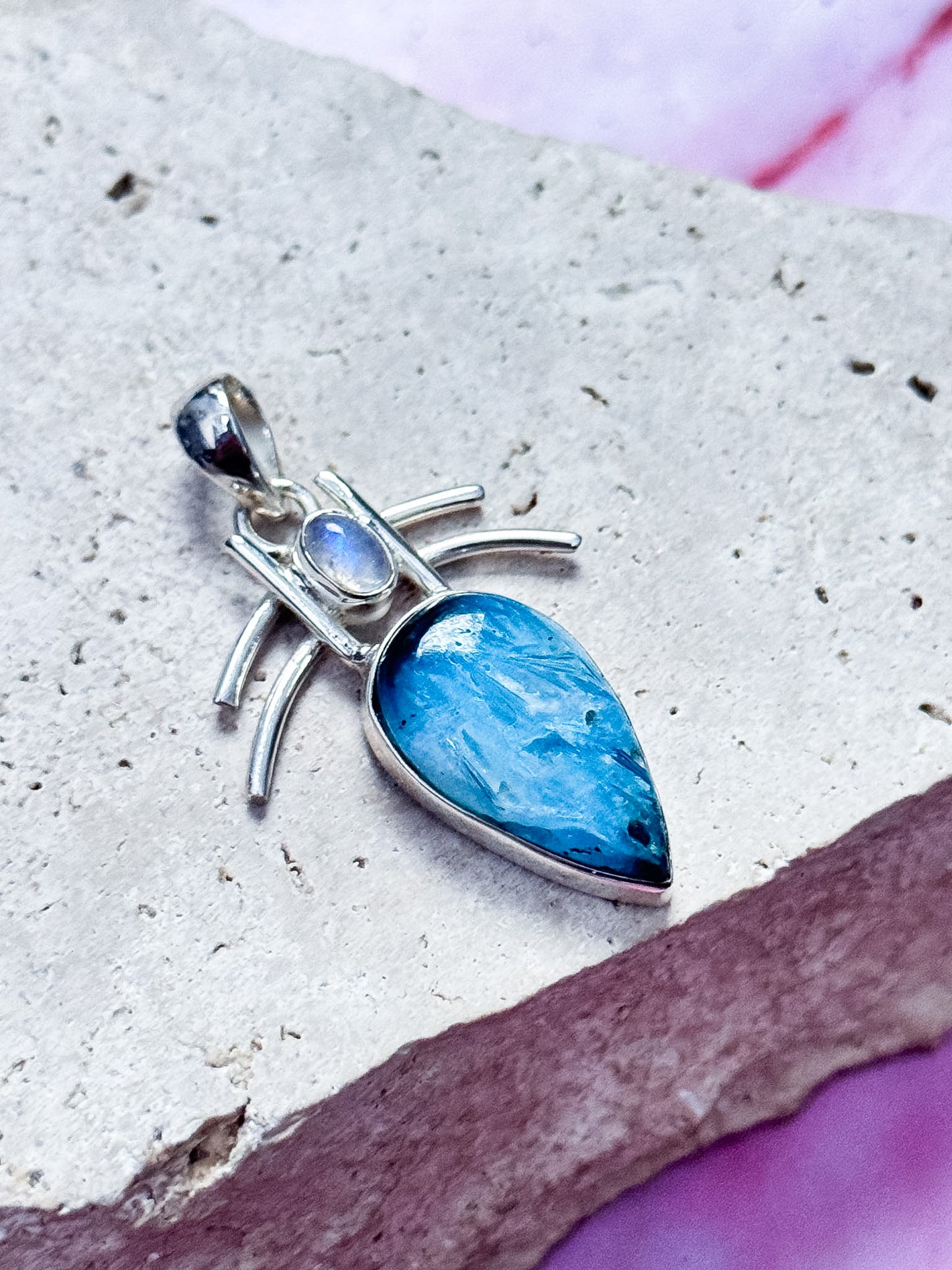 Blue Ice Glacerite & Moonstone Pendant