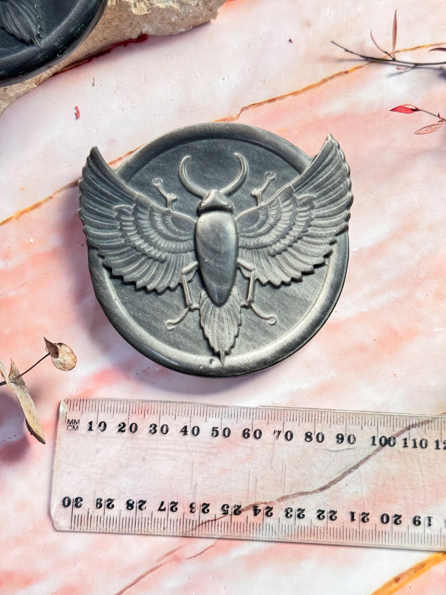 Silver Sheen Obsidian Scarab Carvings