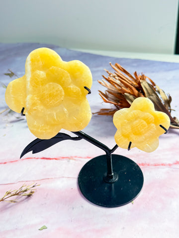 Yellow Calcite Daisy on Stand