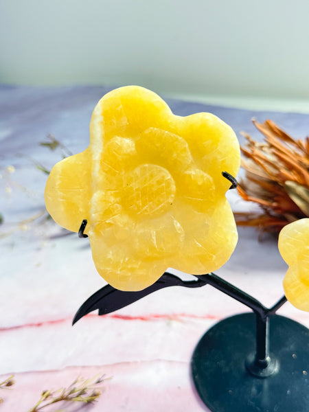 Yellow Calcite Daisy on Stand