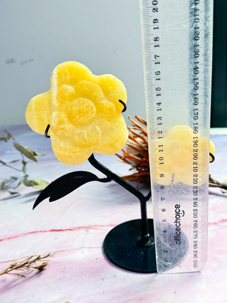 Yellow Calcite Daisy on Stand