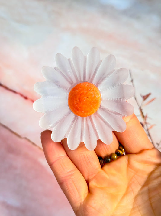 Selenite Daisy Carvings